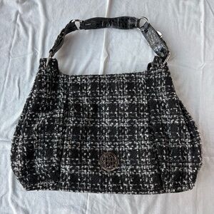 Dana Buchman Black & White Tweed with Leather Strap Boho Bag